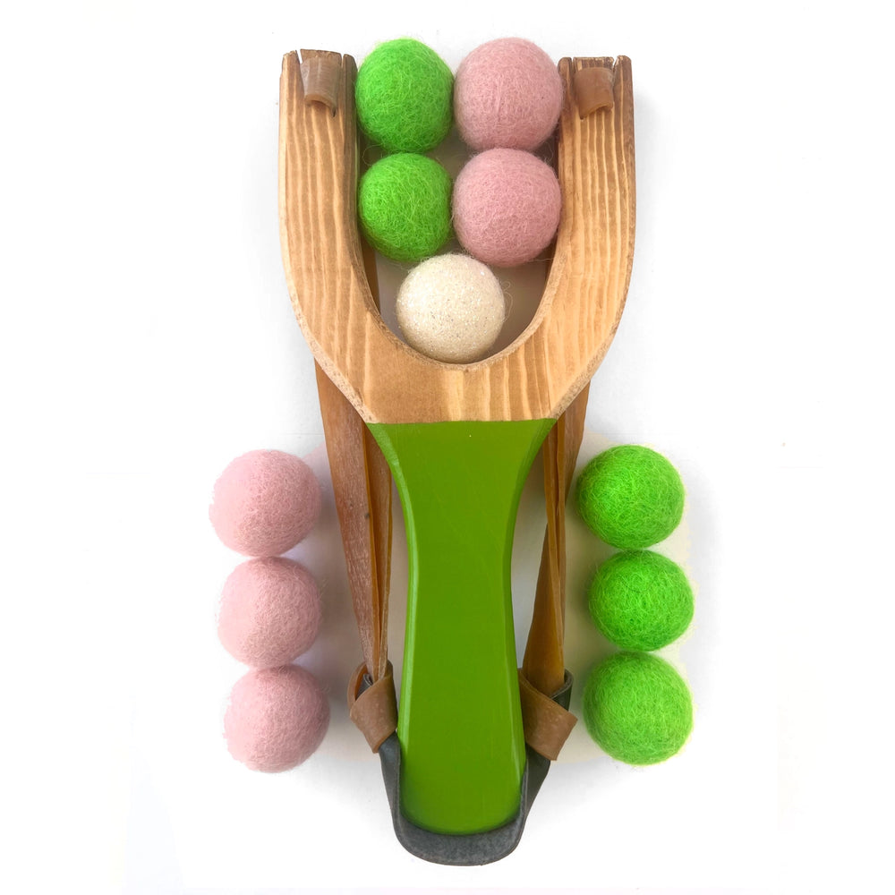 Color Pop Wooden Toy Slingshot with Felt Balls