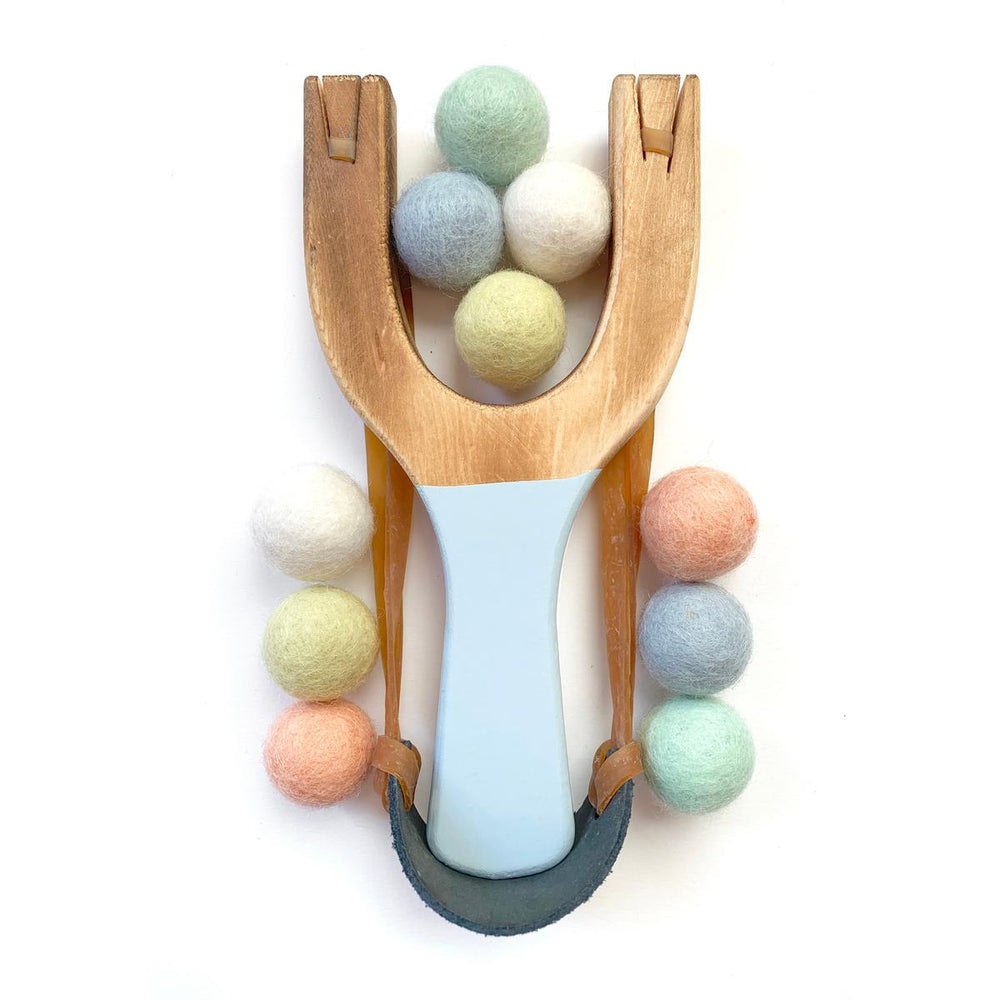 Wooden Toy Slingshot with Pastel Mix Felt Balls