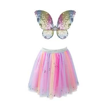 Rainbow Sequins Skirt and Wing Set