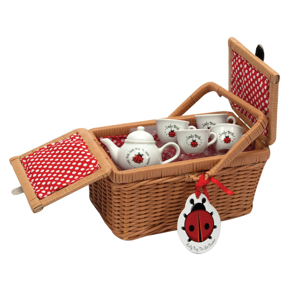 Porcelain tea set with basket